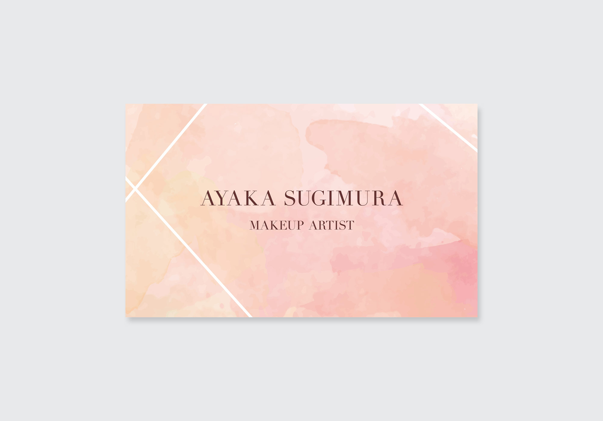 淡い水彩背景を使ったメイクアップアーティスト名刺デザイン