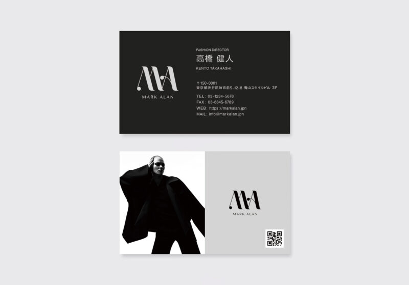 アパレルブランド向け名刺デザインの表裏セット。モノトーン構成で世界観を表現したデザイン事例